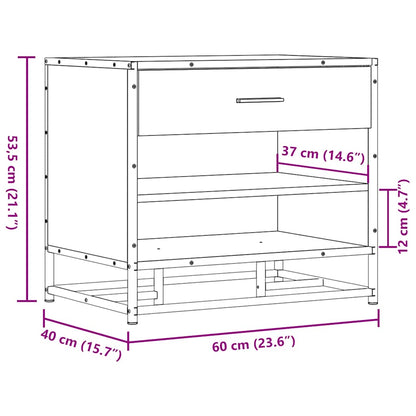 Brown Oak Shoe Bench 60x40x53.5 cm | Engineered Wood & Metal