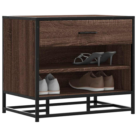 Brown Oak Shoe Bench 60x40x53.5 cm | Engineered Wood & Metal