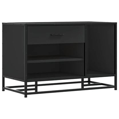 Sleek Black Shoe Bench, Engineered Wood & Metal, 80x40x53.5 cm