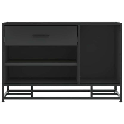 Sleek Black Shoe Bench, Engineered Wood & Metal, 80x40x53.5 cm