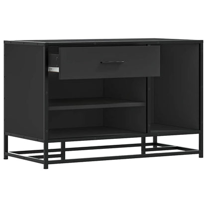 Sleek Black Shoe Bench, Engineered Wood & Metal, 80x40x53.5 cm