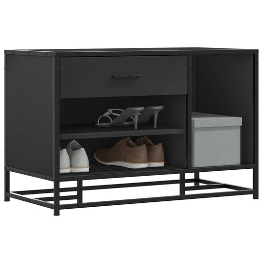 Sleek Black Shoe Bench, Engineered Wood & Metal, 80x40x53.5 cm