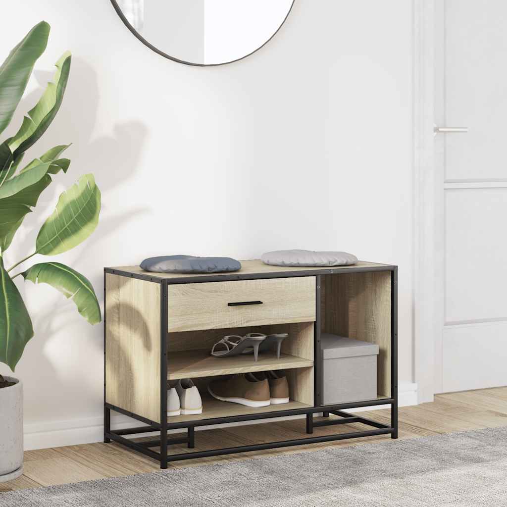 Sonoma Oak Shoe Bench 80x40x53.5cm | Engineered Wood & Metal