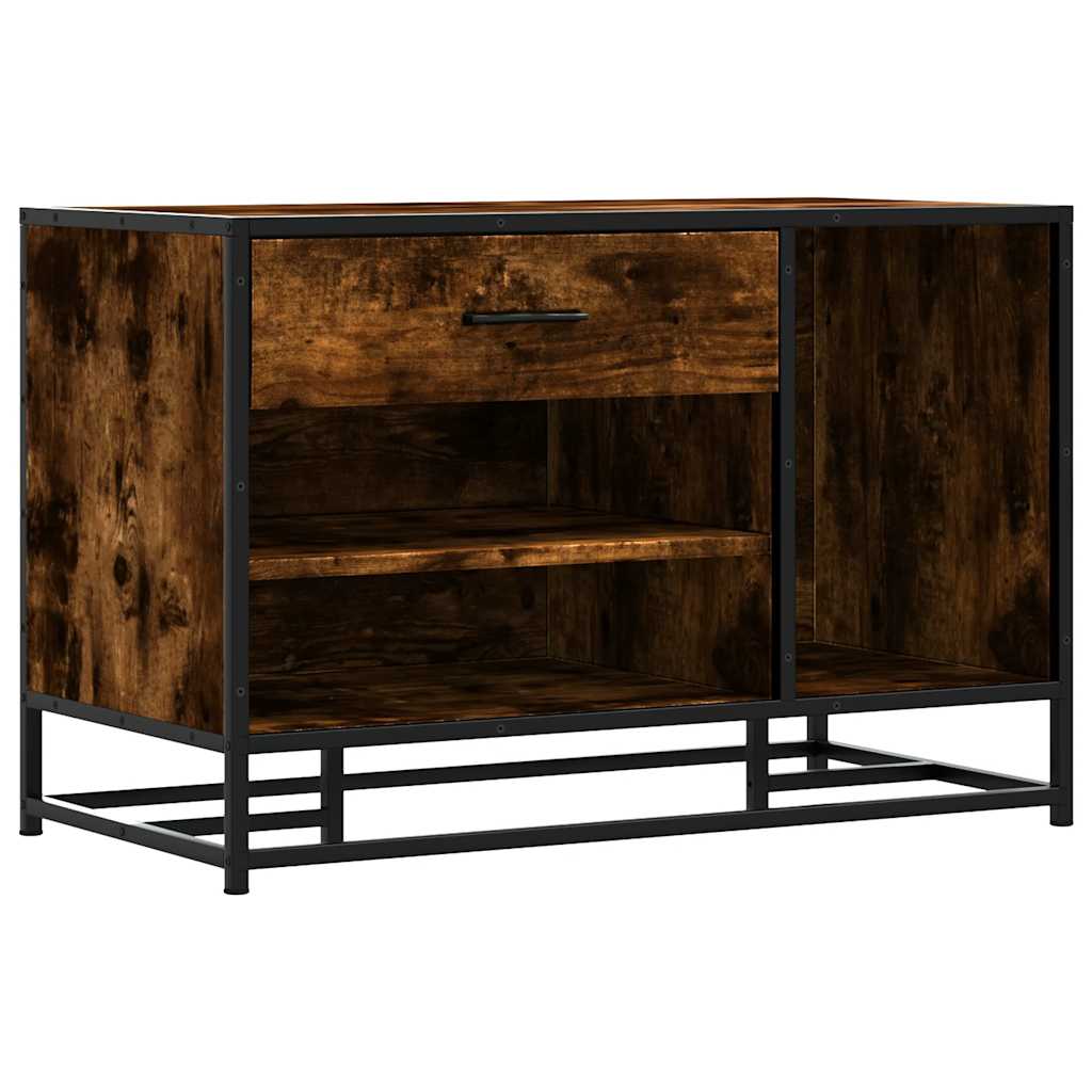 Smoked Oak Shoe Bench - 80x40x53.5 cm Engineered Wood & Metal