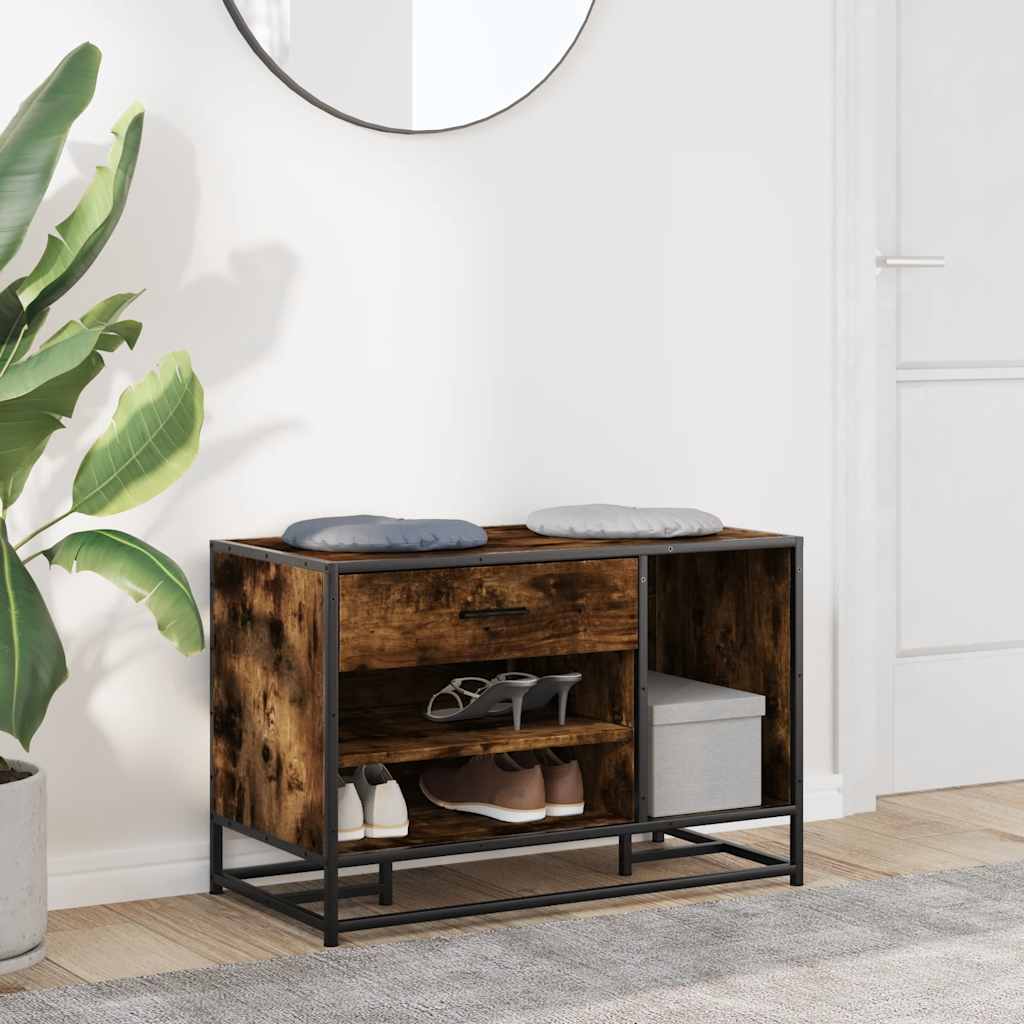 Smoked Oak Shoe Bench - 80x40x53.5 cm Engineered Wood & Metal
