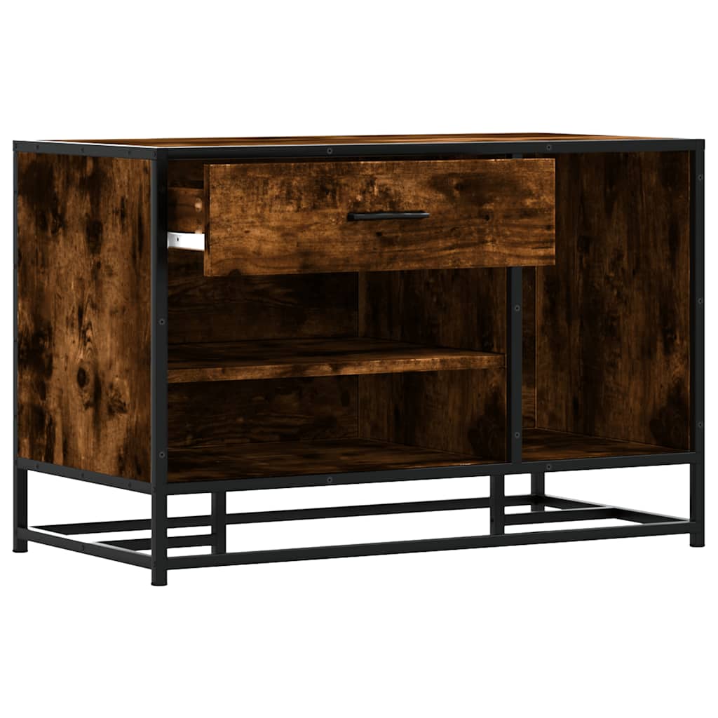 Smoked Oak Shoe Bench - 80x40x53.5 cm Engineered Wood & Metal