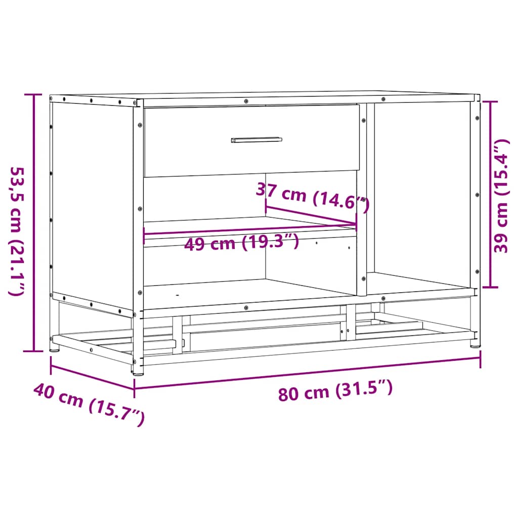 Smoked Oak Shoe Bench - 80x40x53.5 cm Engineered Wood & Metal