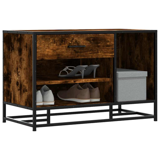 Smoked Oak Shoe Bench - 80x40x53.5 cm Engineered Wood & Metal