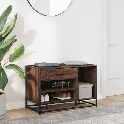 Stylish Brown Oak Shoe Bench - 80x40x53.5cm Engineered Wood & Metal