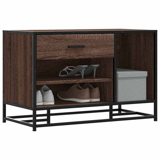 Stylish Brown Oak Shoe Bench - 80x40x53.5cm Engineered Wood & Metal
