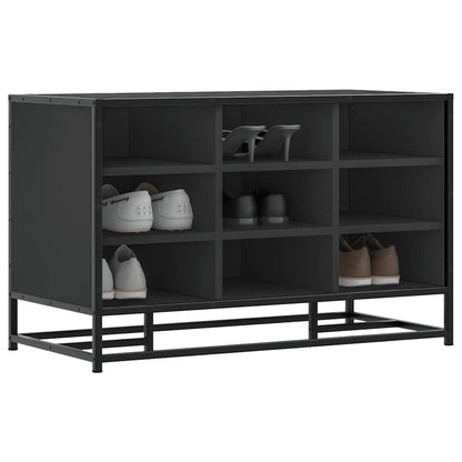 Sleek Black Shoe Bench 84x40x53.5 cm | Engineered Wood & Metal