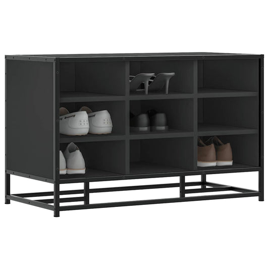 Sleek Black Shoe Bench 84x40x53.5 cm | Engineered Wood & Metal
