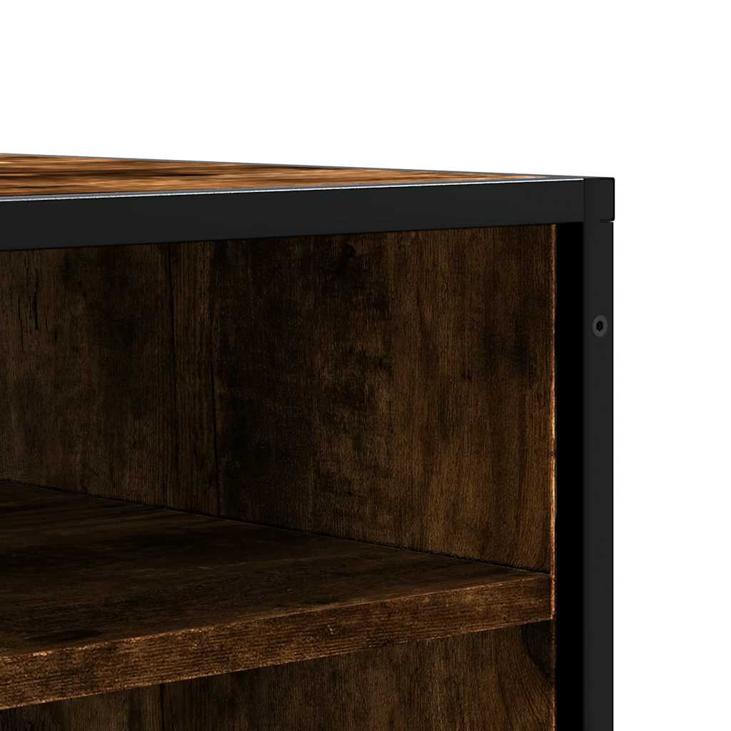 Smoked Oak Shoe Bench - Engineered Wood & Metal, 84x40x53.5 cm