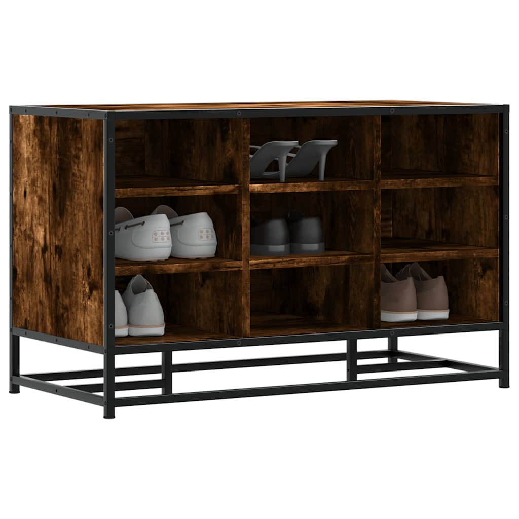 Smoked Oak Shoe Bench - Engineered Wood & Metal, 84x40x53.5 cm