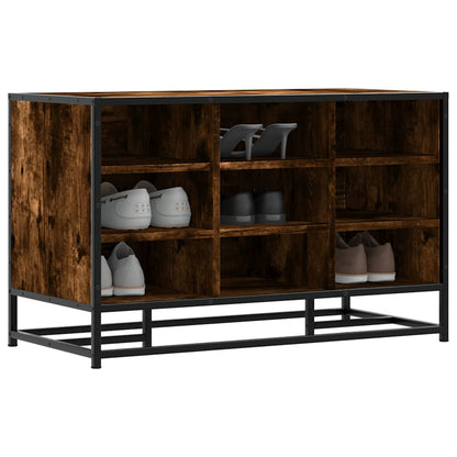 Smoked Oak Shoe Bench - Engineered Wood & Metal, 84x40x53.5 cm