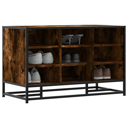 Smoked Oak Shoe Bench - Engineered Wood & Metal, 84x40x53.5 cm