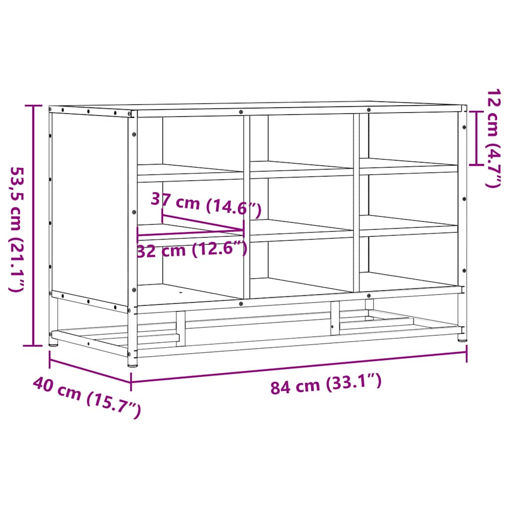 Grey Sonoma Shoe Bench - Engineered Wood & Metal - 84x40x53.5 cm