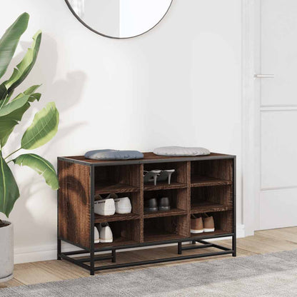 Brown Oak Shoe Bench - 84x40x53.5 cm, Engineered Wood & Metal