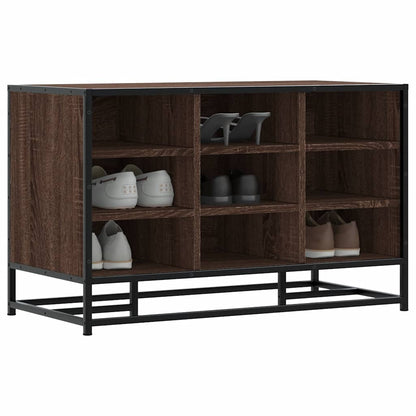 Brown Oak Shoe Bench - 84x40x53.5 cm, Engineered Wood & Metal