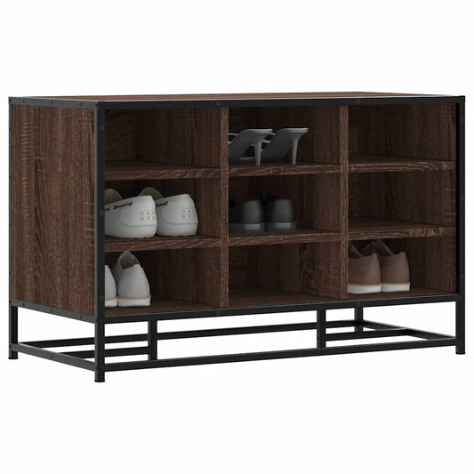 Brown Oak Shoe Bench - 84x40x53.5 cm, Engineered Wood & Metal