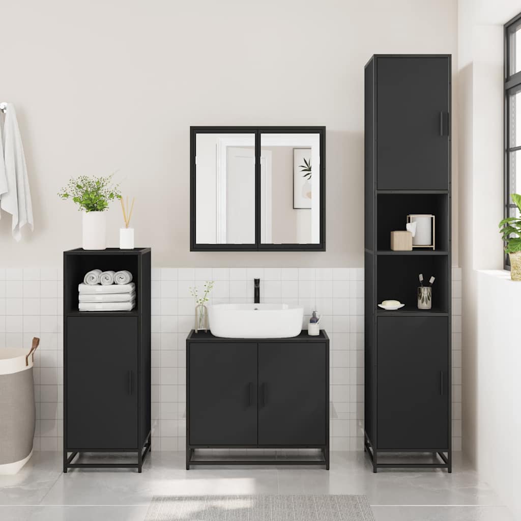 Sleek Black Bathroom Cabinet 35x37.5x100 cm - Engineered Wood