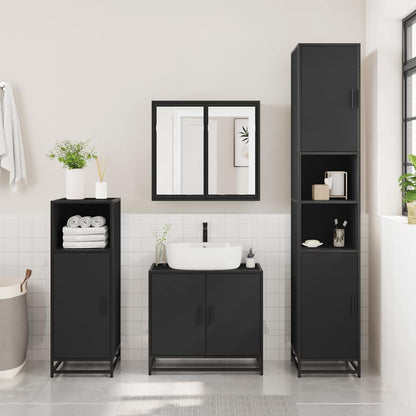 Sleek Black Bathroom Cabinet 35x37.5x100 cm - Engineered Wood