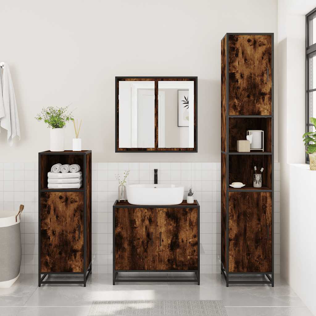 Smoked Oak Bathroom Cabinet 35x37.5x100cm - Engineered Wood