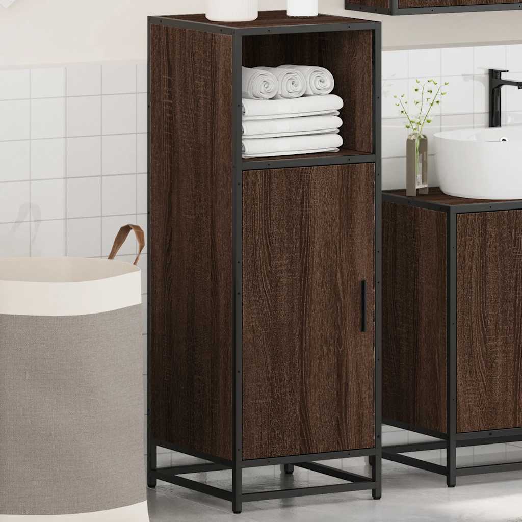Brown Oak Bathroom Cabinet – 35x37.5x100 cm Engineered Wood