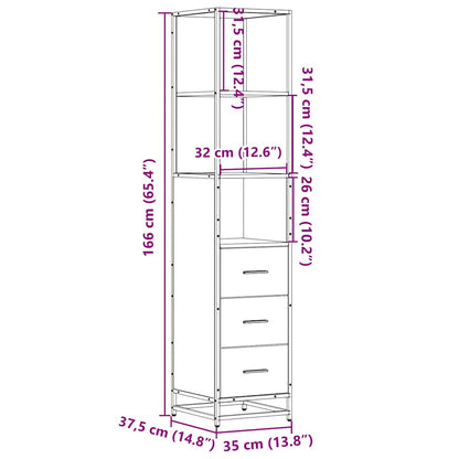 Brown Oak Bathroom Cabinet, 35x37.5x166 cm, Engineered Wood