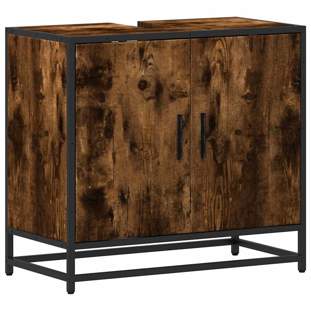 Smoked Oak Engineered Wood Bathroom Sink Cabinet 65x33x60 cm