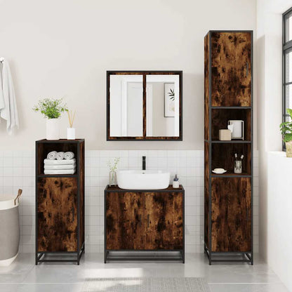 Smoked Oak Engineered Wood Bathroom Sink Cabinet 65x33x60 cm