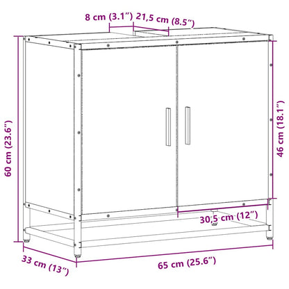 Smoked Oak Engineered Wood Bathroom Sink Cabinet 65x33x60 cm