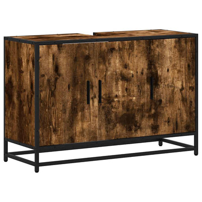 Smoked Oak Bathroom Sink Cabinet 90x33x60 cm - Engineered Wood