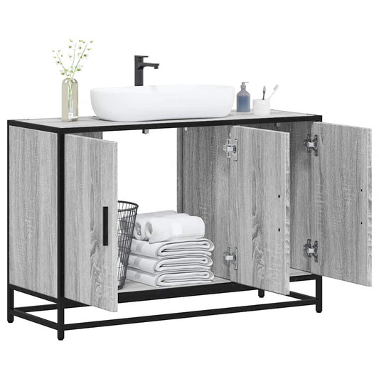 Grey Sonoma Engineered Wood Bathroom Sink Cabinet 90x33x60 cm