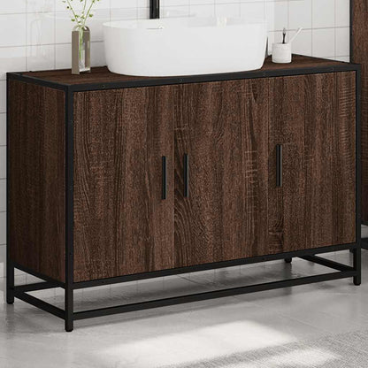 Brown Oak Bathroom Sink Cabinet 90x33x60 cm - Engineered Wood