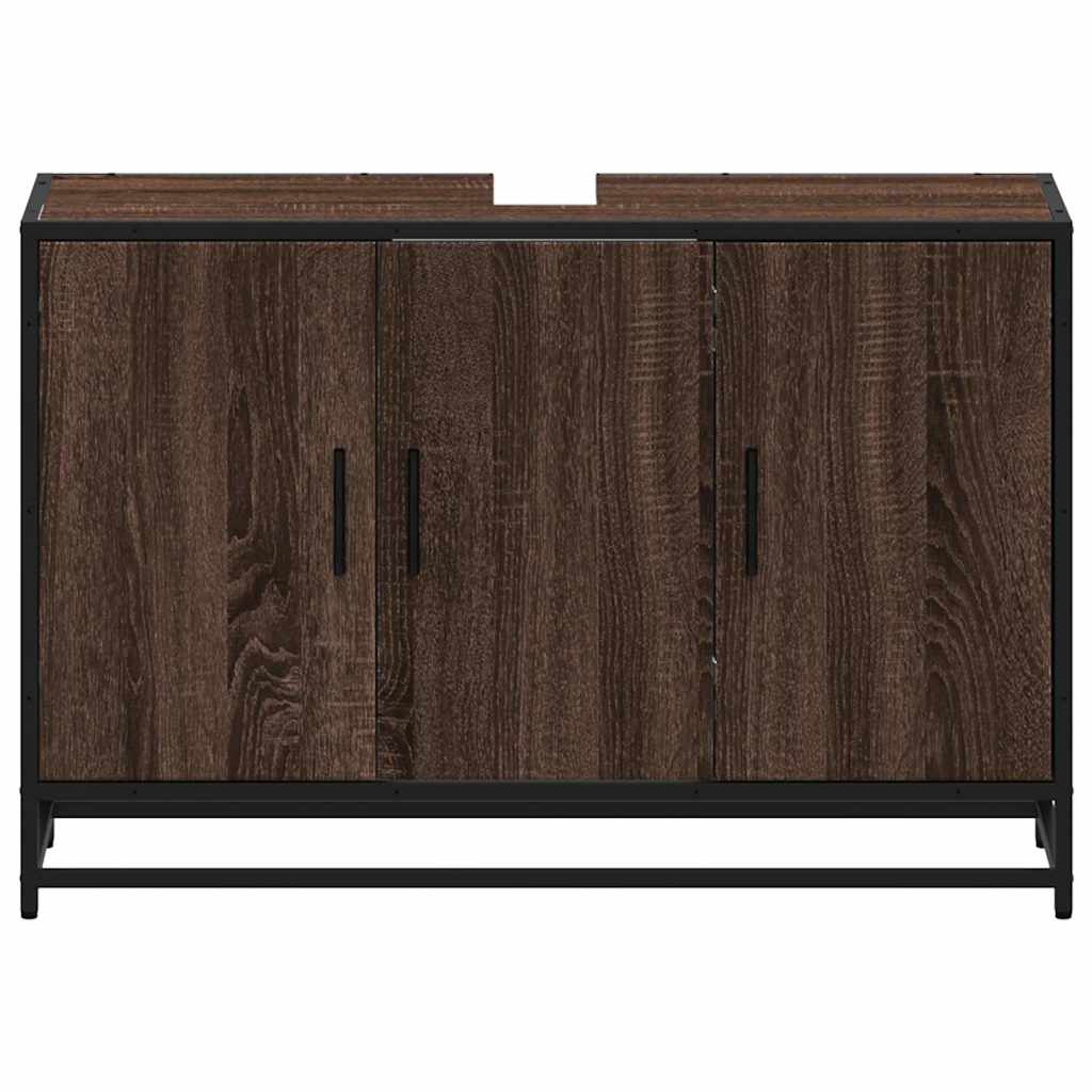Brown Oak Bathroom Sink Cabinet 90x33x60 cm - Engineered Wood