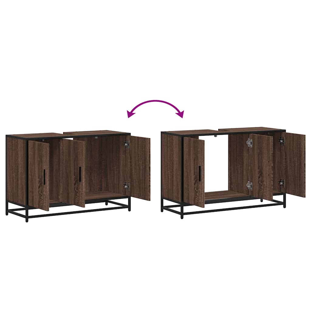 Brown Oak Bathroom Sink Cabinet 90x33x60 cm - Engineered Wood