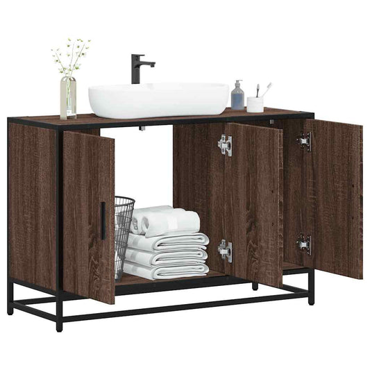 Brown Oak Bathroom Sink Cabinet 90x33x60 cm - Engineered Wood