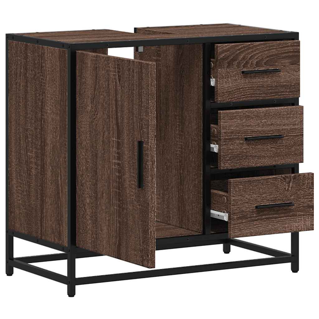 Brown Oak Bathroom Sink Cabinet 65x33x60 cm - Engineered Wood
