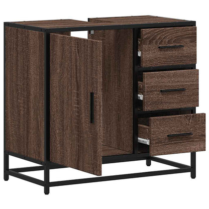 Brown Oak Bathroom Sink Cabinet 65x33x60 cm - Engineered Wood