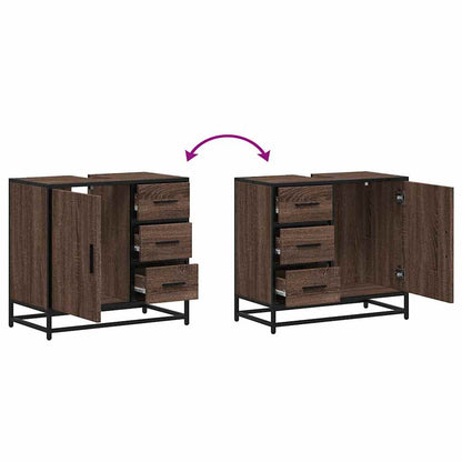 Brown Oak Bathroom Sink Cabinet 65x33x60 cm - Engineered Wood