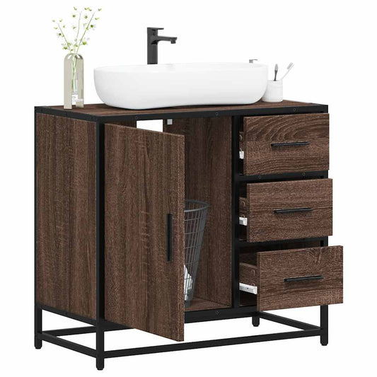 Brown Oak Bathroom Sink Cabinet 65x33x60 cm - Engineered Wood