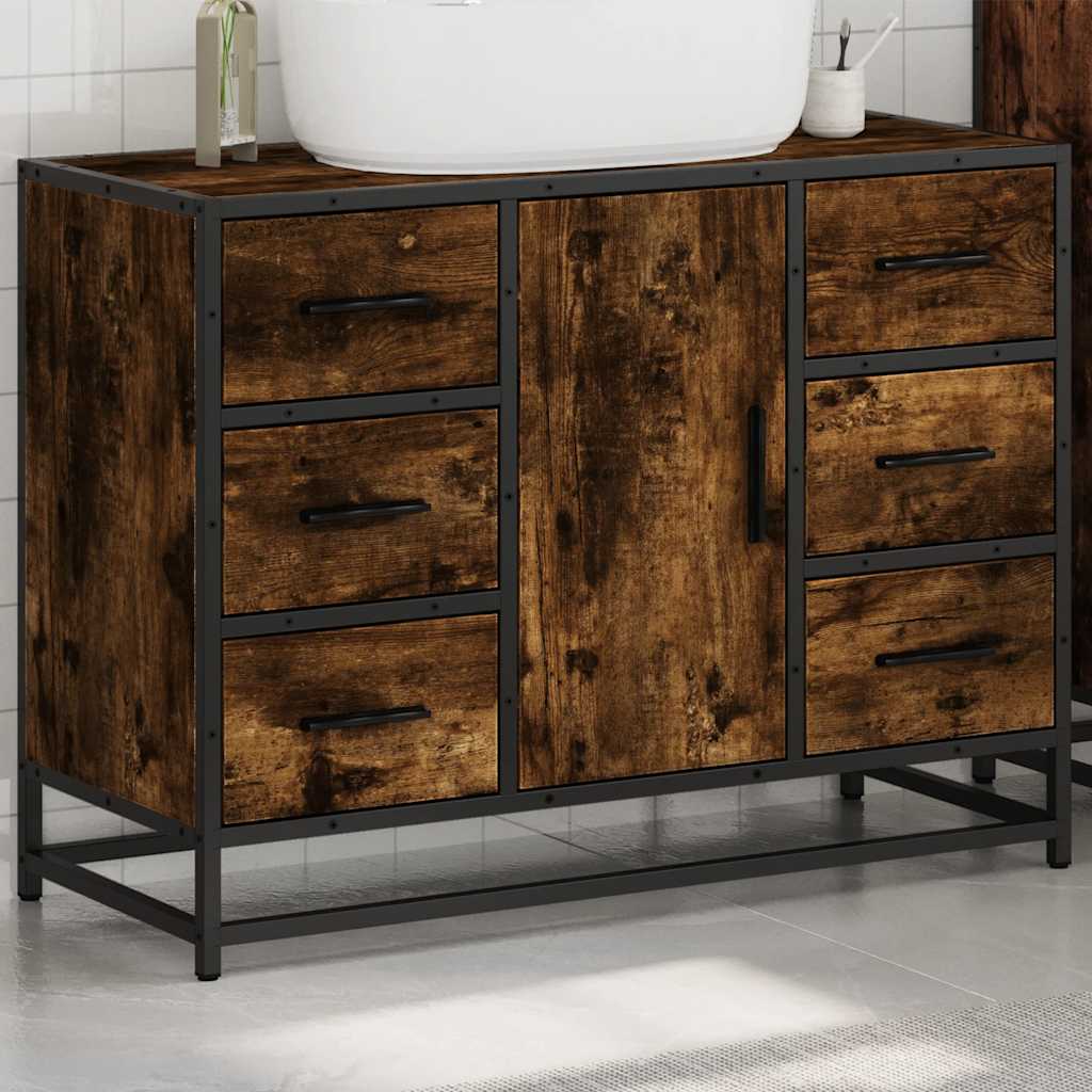 Smoked Oak Bathroom Sink Cabinet 80x33x60 cm - Engineered Wood