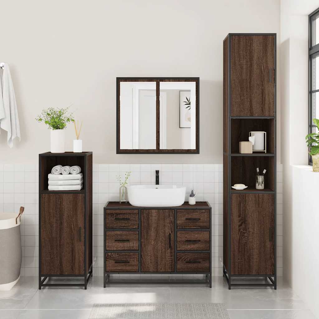 Brown Oak Engineered Wood Bathroom Sink Cabinet 80x33x60 cm