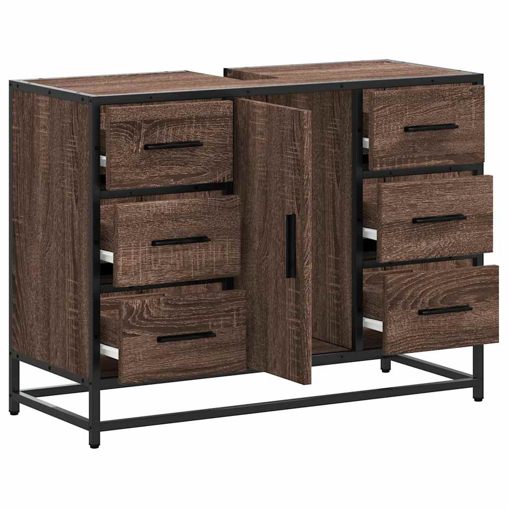 Brown Oak Engineered Wood Bathroom Sink Cabinet 80x33x60 cm