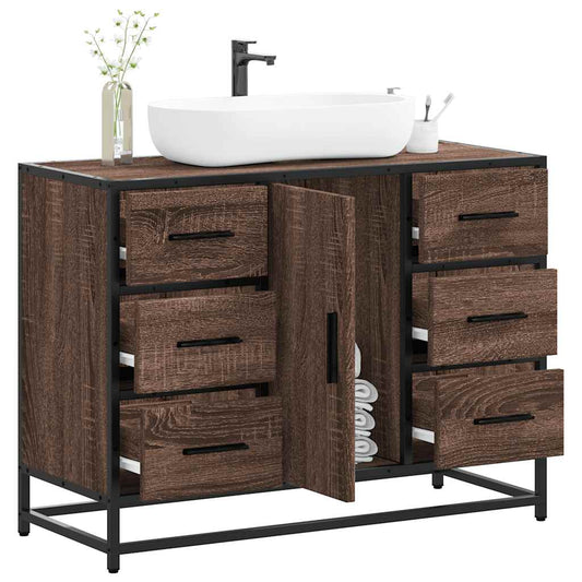 Brown Oak Engineered Wood Bathroom Sink Cabinet 80x33x60 cm