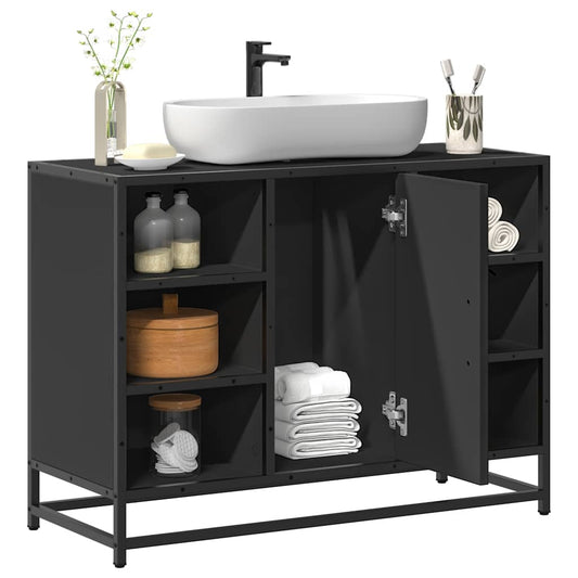 Black Bathroom Sink Cabinet, Engineered Wood, 80x33x60 cm
