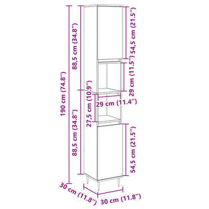 Sonoma Oak Bathroom Cabinet, 30x30x190cm - Engineered Wood