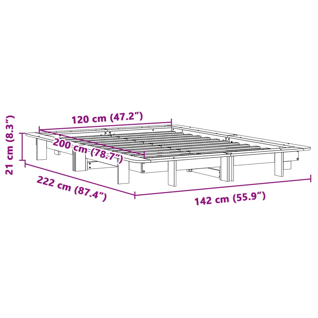 Solid Pine Wood Bed Frame, White, 120x200 cm (Mattress Not Included)