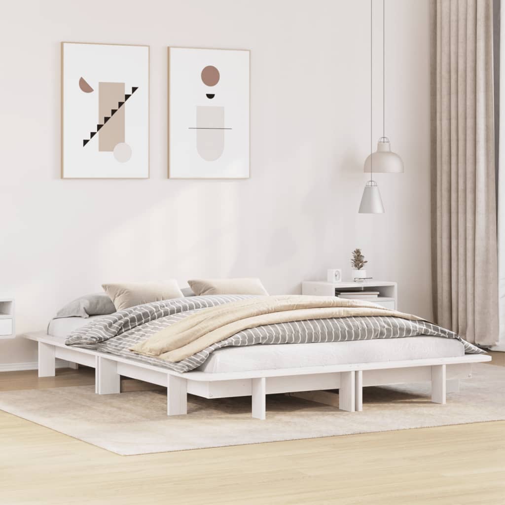 Solid Pine Wood Bed Frame, White, 120x200 cm (Mattress Not Included)